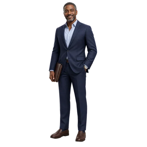 Ellis, an executive host in a suit
