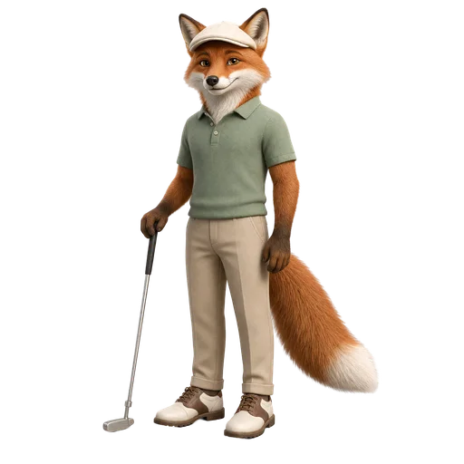 Fairway, a fox golf host in a flat cap