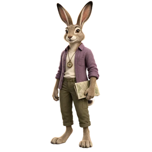 Kit, a jackrabbit explorer with a trail map