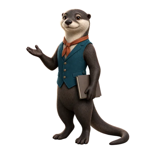 Marlow, a river otter in a teal waistcoat