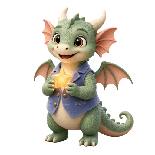 Willow, a whimsical little dragon holding a glowing star
